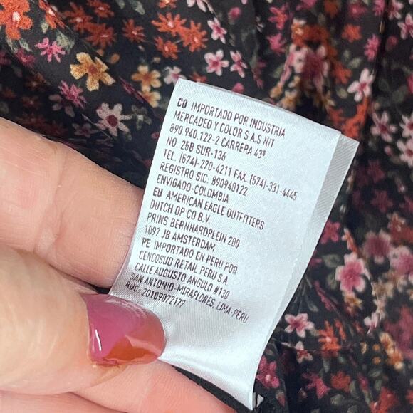 American Eagle Womens Mini Dress Small Burgundy Floral Button Tiered Lined Boho - Picture 9 of 14